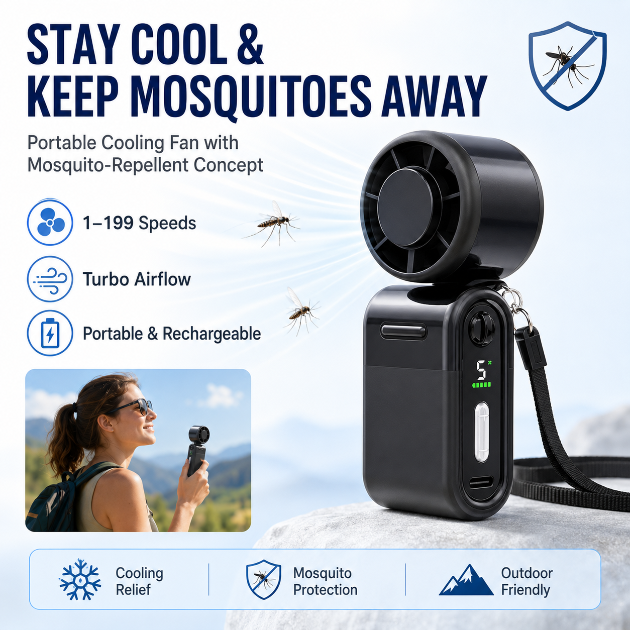 2026 HOT SALE50K+ BVJ®SOLD!❄️ 50% OFF! Mosquito-Repelling Turbo Handheld Fan – 16900 RPM, 6 speeds, LED display. 3000mAh battery, 10.7hrs cooling. Pocket‑sized power! 🌬️✨🦟